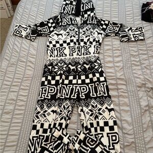 PINK Victoria's Secret Black and White Pajama Onesie